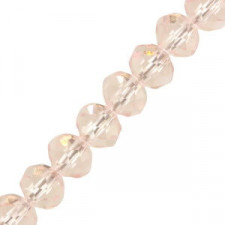 Faceted glass rondelle beads 4x3mm Light orchid pink pearl shine coating